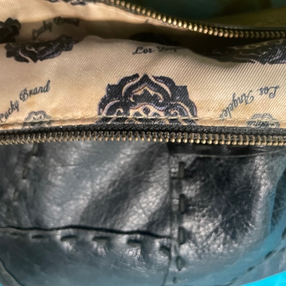 LUCKY BRAND Leather Patchwork black Whipstitch Crossbody Boho Style Bag - Picture 9 of 10